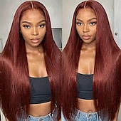economico Parrucche lace front capelli veri-marrone cioccolato 33# 13*4 parrucche frontali in pizzo parrucche di capelli umani lisci 150% densità con capelli per bambini