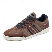 cheap Men&#039;s Sneakers-Men&#039;s Brown Canvas and Leather Sneakers with Lace-Up Design - Stylish and Comfortable for Casual and Sporty Wear