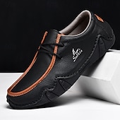 cheap Men&#039;s Slip-ons &amp; Loafers-Men&#039;s Green Casual Faux Leather Loafers with Brown Accents and Hand-Stitched Detailing – Lightweight Slip-On Moccasin Shoes for Outdoor and Everyday Wear