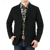 billige Blazere for menn-Herre Blazer Virksomhet Cocktailfest Bryllupsfest Mote Fritid Vår &amp; Vinter 100 % bomull Helfarge Knapp Lomme Bekvem Enkeltkneppet Blazer Svart Grønn Kakifarget