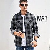 economico Camicie da uomo-Per uomo Camicia Camicia di flanella Sovracamicia A quadri Esterno Strada Nero Bianco Rosso Blu marino Manica lunga Colletto Primavera &amp; Autunno Abbigliamento