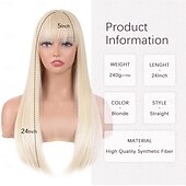 economico Parrucche trendy sintetiche-parrucca con frangia per donna parrucca lunga e liscia parrucca sintetica resistente al calore per ragazze uso quotidiano parrucca per feste di halloween cosplay