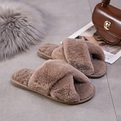 cheap Home Slippers-Women&#039;s Fuzzy Cross Band Slippers Memory Foam Home House Shoes with Open Toe Comfortable