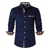 economico Camicie da uomo-Per uomo Camicia Camicia di velluto a coste Sovracamicia A quadri Esterno Strada Nero Blu marino Marrone Verde Manica lunga Colletto Inverno Primavera &amp; Autunno Abbigliamento