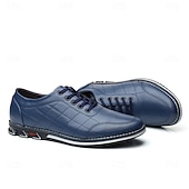 baratos Sapatos Casuais com Cadarço-tênis masculino de couro sintético azul acolchoado - calçados casuais estilosos com cadarço e sola durável para uso diário e atividades ao ar livre