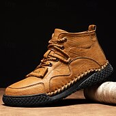 economico Scarponi da trekking-stivaletti casual con lacci da uomo – scarpe da esterno in similpelle fatte a mano in stile mocassino con dettagli cuciti a mano e suola antiscivolo per escursioni e uso quotidiano