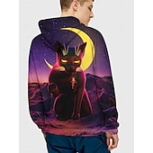 baratos Moletons-Gato Moletom Pullover dia das Bruxas 3D Bolso frontal Arte Gráfica Para Casal Homens Mulheres Adulto Dia Das Bruxas Carnaval Baile de Máscaras Impressão 3D Festa Casual / Diário