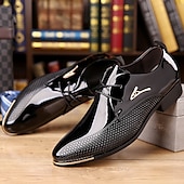 baratos Formal-sapatos oxford masculinos de couro envernizado - sapatos sociais elegantes com cadarço e design texturizado para negócios e ocasiões especiais