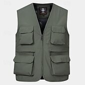 cheap Men&#039;s Vest-Men&#039;s Vest Gilet Fishing Vest Hiking Vest Daily Date Vacation Fashion Casual Spring &amp;  Fall Mesh Pocket Polyester Breathable Comfortable Plain Zipper V Neck Regular Fit Black Yellow Red Navy Blue Vest