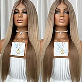 baratos Perucas de seda frontais de cabelo natural-Cabelo humano remy 13x4 Lace Front Peruca Parte do meio Cabelo Brasileiro Liso Multi Cores Peruca 130% 150% Densidade do Cabelo Cabelo Ombre Cabelo com Luzes / Reflexos Para Feminino Longo Perucas de