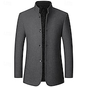 billiga Trenchcoat för män-Herr Vinterkappa Yllekappa Trenchcoat Dagligen Semester Höst vinter Polyester Håller värmen Ytterkläder Kläder Mode Klassisk Slät Ficka Hög krage Enkelknäppt