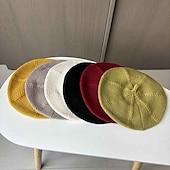 levne Party klobouky-Klobouky Polyester Baret 30. léta Se širší krempou Ležérní Dovolená Čajový dýchánek Dámský den Elegantní Jednoduchý retro S Čistá Barva Barevně dělené Přílba Pokrývky Hlavy
