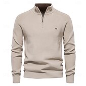 abordables Pull col rond-nouveaux cardigans à fermeture éclair en coton d&#039;automne pour hommes mode décontracté social hommes pulls col haut chaud hiver pull tricoté hommes