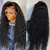 economico Parrucche lace front capelli veri-Parrucche per capelli umani ricci da 40 pollici, parrucca frontale in pizzo per capelli umani per donne, scelta senza colla, onda profonda, parrucca frontale in pizzo HD 6x6