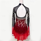 voordelige Schaatsjurken-Kunstschaatsjurk Dames Voor meisjes Schaatsen Jurken Zwart / rood Lapwerk Netstof Hoge Elasticiteit Opleiding Wedstrijd Kunstschaatskleding Klassiek Kristal / Bergkristal Lange mouw Schaatsen