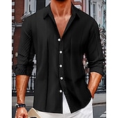 voordelige heren overhemd met knopen-Voor heren Overhemd Zomer overhemd Overhemd met knopen Normaal shirt Strand hemd Zwart Marineblauw blauw Groen Beige Lange mouw Effen Revers Hawaii Feestdagen Jacquard Kleding Modieus Casual