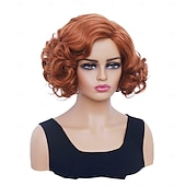economico Parrucche storiche-Parrucca corta ondulata per donne capelli ricci parrucca sintetica naturale con divisione centrale parrucca piena adatta per cosplay carnevale uso quotidiano parrucche di Halloween