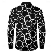 tanie Geometryczny wzór-Męskie Koło Wzór geometryczny Koszule eleganckie Zapinana na guziki koszula Długi rękaw Biznesowy swobodny Biznes Codzienny Jesień Zima Wiosna i lato Kołnierzyk koszuli Zapiąć Druk 3D Czarny