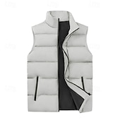 economico Gilet-Per uomo Gilet imbottito Quotidiano Casual Autunno &amp; Inverno Tasca con cerniera Poliestere Confortevole Semplice Cerniera Collo alla coreana Vestibilità regolare Nero Borgogna Cachi Blu scuro Gilet