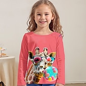 billiga Flickans 3D-djur-Flickor 3D Grafisk Djur Giraff T-shirt Långärmad Vår Höst Mode Grundläggande Barn 4-12 år Rund hals Utomhus Ledigt Dagligen Normal