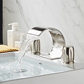 abordables Robinets de lavabo-Robinet lavabo - Jet pluie Chrome / Bronze huilé / Nickel brossé Diffusion large Deux poignées trois trousBath Taps