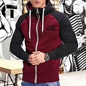 abordables Survêtements-Homme Sweat à capuche Veste Capuche Patchwork Full Zip manche longue Sweat à capuche Casual Athleisure Automne Respirable Séchage rapide Doux Exercice Physique Fonctionnement Marche Tenue de sport