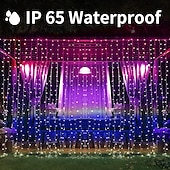 abordables Guirlandes solaires-Rideau lumineux solaire d&#039;extérieur avec télécommande, 8 modes d&#039;éclairage, guirlande lumineuse 3 x 3 m, 300 LED, étanche IP65, pour Noël, fête, mariage, maison, jardin, mur, salon, chambre à coucher,