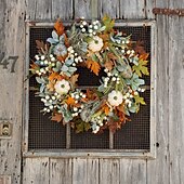 levne díkůvzdání a podzimní dekorace-podzimní dekorace - 45cm podzimní věnce na vchodové dveře - podzimní umělá dýně věnec z eukalyptových javorových listů - rustikální podzimní dekorace na díkůvzdání pro domácí venkovní římsu okenní