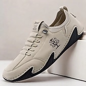 baratos Ténis para Homem-Homens Tênis sapatos feitos à mão Microfibra Confortável Antiderrapante Com Cadarço Preto Bege Cinzento