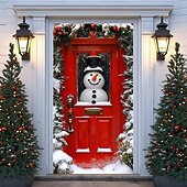 Christmas Door Decorations Door Covers Xmas Whimsical Snowmans Door Tapestry Door Curtain Decoration Backdrop Indoor/Outdoor Door Banner for Front Door Farmhouse Holiday Party Decor Supplies 29