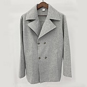 cheap Men&#039;s Trench Coat-Men&#039;s Peacoat Trench Coat Daily Vacation Fall &amp; Winter Polyester Thermal Warm Outerwear Clothing Apparel Fashion Classic Plain Pocket Lapel Double Breasted