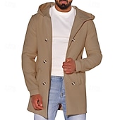 billiga Trenchcoat för män-Herr Peacoat Trenchcoat Dagligen Semester Höst vinter 50% bomull Håller värmen Ytterkläder Kläder Mode Klassisk Slät Ficka Huva Dubbelknäppt