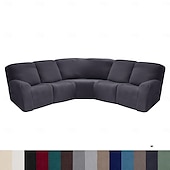 abordables Silla reclinable y con alas-Fundas para sofá reclinable seccional en forma de L, fundas para sofá de esquina, fundas elásticas de terciopelo para sofá reclinable, lavables (el sofá de esquina de 5 plazas incluye 4 fundas para
