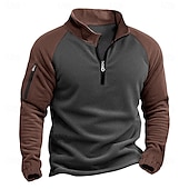 abordables Sudaderas Básicas_-Hombre Pull-over Sudadera con un cuarto de cremallera Sudadera táctica con capucha Azul Piscina Verde Trébol Caqui Café Cuello Mao Media cremallera Plano Retazos Bolsillo Bloque de Color Deporte