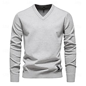 cheap Men&#039;s Pullover Sweater-Mens V-neck Solid Cotton Pullover Sweaters Long Sleeve Casual Social Knitted Sweaters for Men