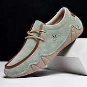 cheap Men&#039;s Slip-ons &amp; Loafers-Men&#039;s Green Casual Faux Leather Loafers with Brown Accents and Hand-Stitched Detailing – Lightweight Slip-On Moccasin Shoes for Outdoor and Everyday Wear
