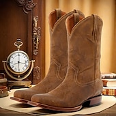 cheap Cowboy &amp; Western Boots-Men&#039;s Vintage Faux Leather Western Cowboy Boots - Classic Square Toe Design for Rodeo, Ranch, and Casual Wear