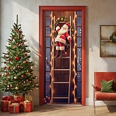 abordables Couvre-portes de Noël-bannière de noël décorations de porte de Noël, couvertures de porte, échelle de Père Noël, tapisserie de porte, , décoration, toile de fond, bannière de porte pour porte d&#039;entrée
