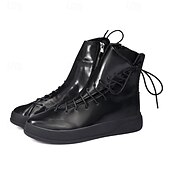 cheap Ankle Boots-Men&#039;s Red Faux Leather High-Top Boots with Side Zipper and Lace-Up Design – Stylish Casual Footwear for Fall and Winter