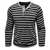 economico Maglietta casual Henley-Per uomo Maglietta con bottoni Maglietta Maglia Henley Camicia a Maniche Lunghe Manica Lunga Henley Primavera &amp; Autunno A righe Moda Designer Essenziale Bottoni Vacanza Streetwear Uscire Nero Bianco