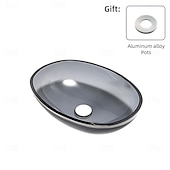 cheap Vessel Sinks-Bathroom Vessel Sink Tempered Glass Wash Basin Bowl Above Counter Art Vessel Sink with Water Drop Faucets and Pop-Up Drain