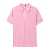 cheap Vacation-Men&#039;s Quarter Zip Polo Golf Shirt Daily Holiday Turndown Short Sleeve Fashion Basic Plain Spring &amp; Summer Regular Fit Light Blue Black White Pink Wine Navy Blue Quarter Zip Polo