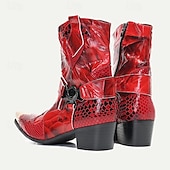 cheap Premium Leather Boots-Men&#039;s Red Premium Cowhide Motorcycle Boots with Snake Pattern, Metal Toe Cap, and Western Style – Perfect for Riding and Outdoor Adventures