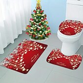 halpa Christmas Bath-3 kpl joulukylpymatot ja -mattosarjat joulun liukumaton vettä imevä kylpymatto, wc-istuimen/kannen kansi, u-muotoinen wc-matto, kodin ovimatot karhun jalanjäljet