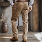 お買い得  メンズエリートパンツ-男性用 スーツ コーデュロイパンツ 冬のズボン チノパン 純色 全長 フォーマル 結婚式 アウトドア エレガント 旅行度假风 カーキ色 マイクロエラスティック