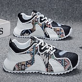 cheap Men&#039;s Sneakers-Men&#039;s White Athletic Sneakers with Tribal Print and Mesh Upper – Lightweight Running Shoes for Sports and Casual Wear