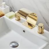 abordables Robinets de lavabo-Robinet lavabo - Jet pluie Chrome / Bronze huilé / Nickel brossé Diffusion large Deux poignées trois trousBath Taps