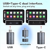 お買い得  カープレイアダプター-2-in-1 ワイヤレス CarPlay アダプター Android Auto ワイヤレス アダプター タイプ C/USB プラグ &amp;5GHz Wi-Fi CarPlay ワイヤレス アダプターを再生する