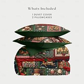 baratos Quarto de Natal-conjunto de capa de edredom de natal estilo vintage patchwork design conjunto de edredom de natal completo inclui capa de edredom e fronhas perfeito para adicionar alegria sazonal e conforto à decoração do seu quarto
