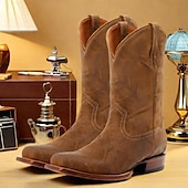 cheap Cowboy &amp; Western Boots-Men&#039;s Vintage Faux Leather Western Cowboy Boots - Classic Square Toe Design for Rodeo, Ranch, and Casual Wear